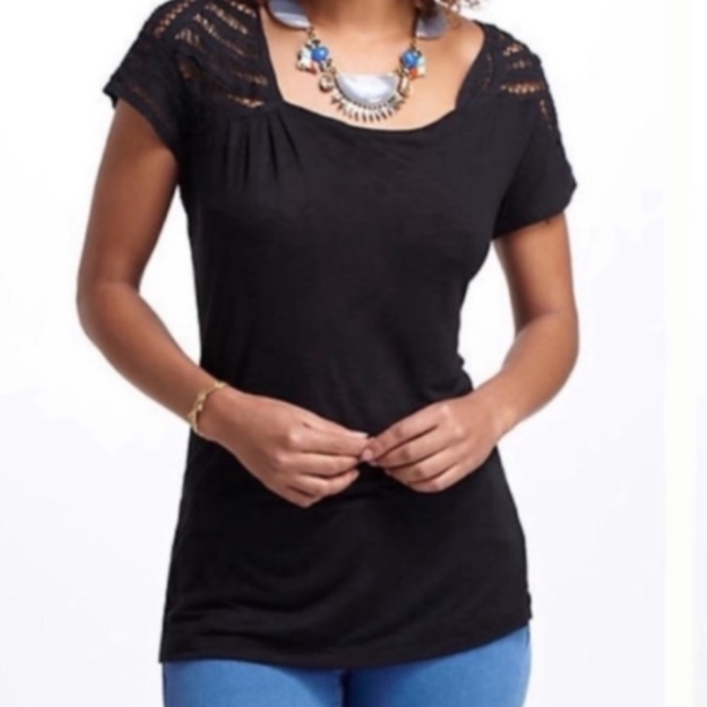 Anthropologie Vanessa Virginia Black Lace Top sz S